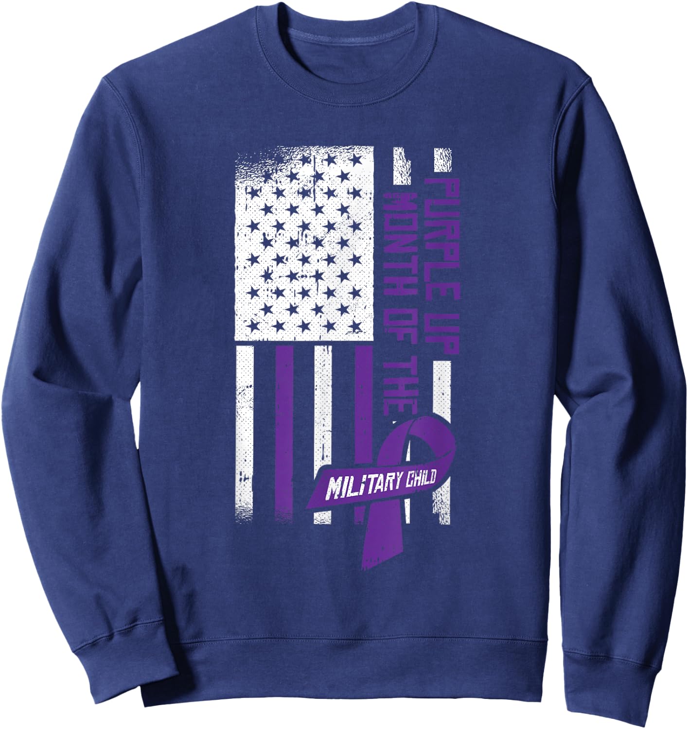 Purple Up Month Of The Military Child American Flag Kids Sweatshirt - Sweatshirt | Navy
