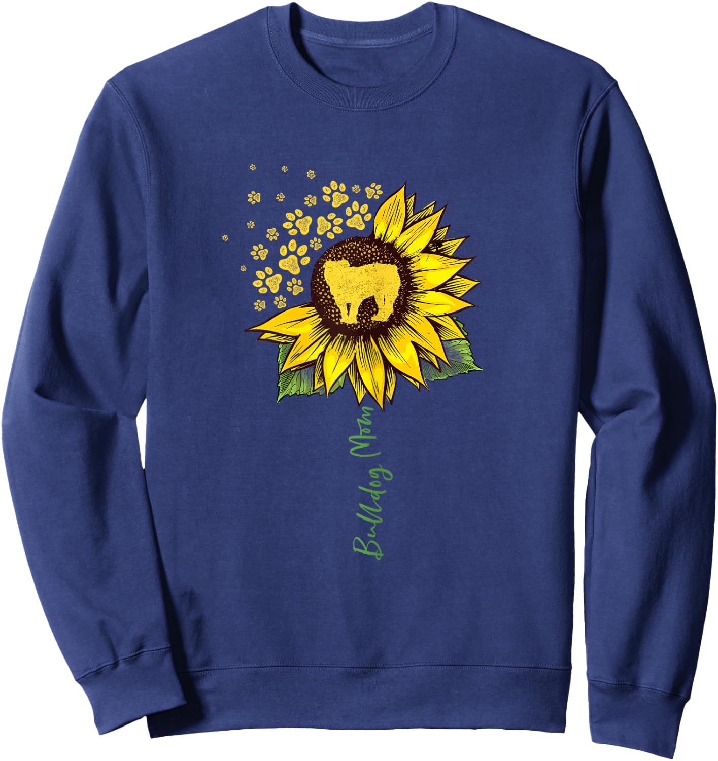 Bulldog Mom Sunflower English Bulldog Lover Gifts Dog Mama Sweatshirt - Sweatshirt | Navy