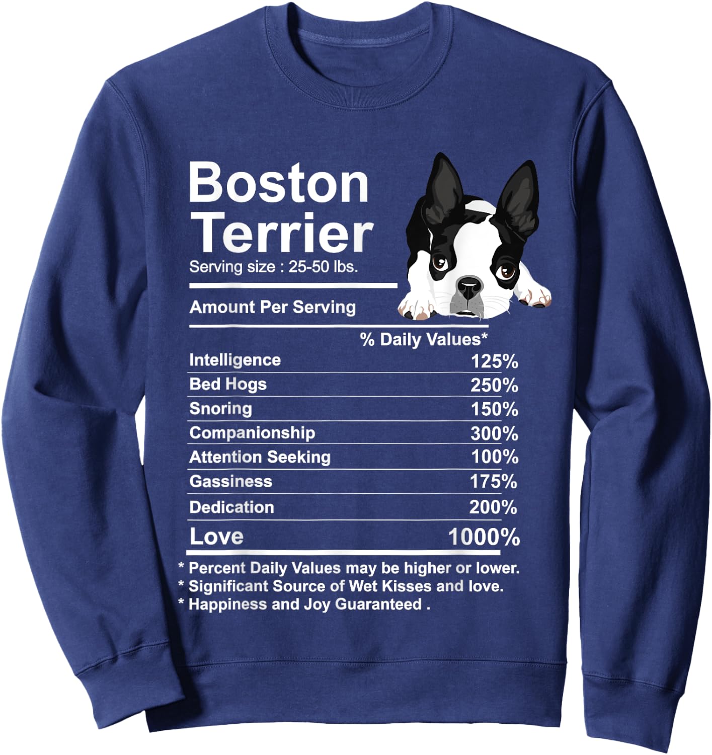 Funny Boston Terrier Facts Nutrition Gift Boston Terrier mom Sweatshirt - Sweatshirt | Navy