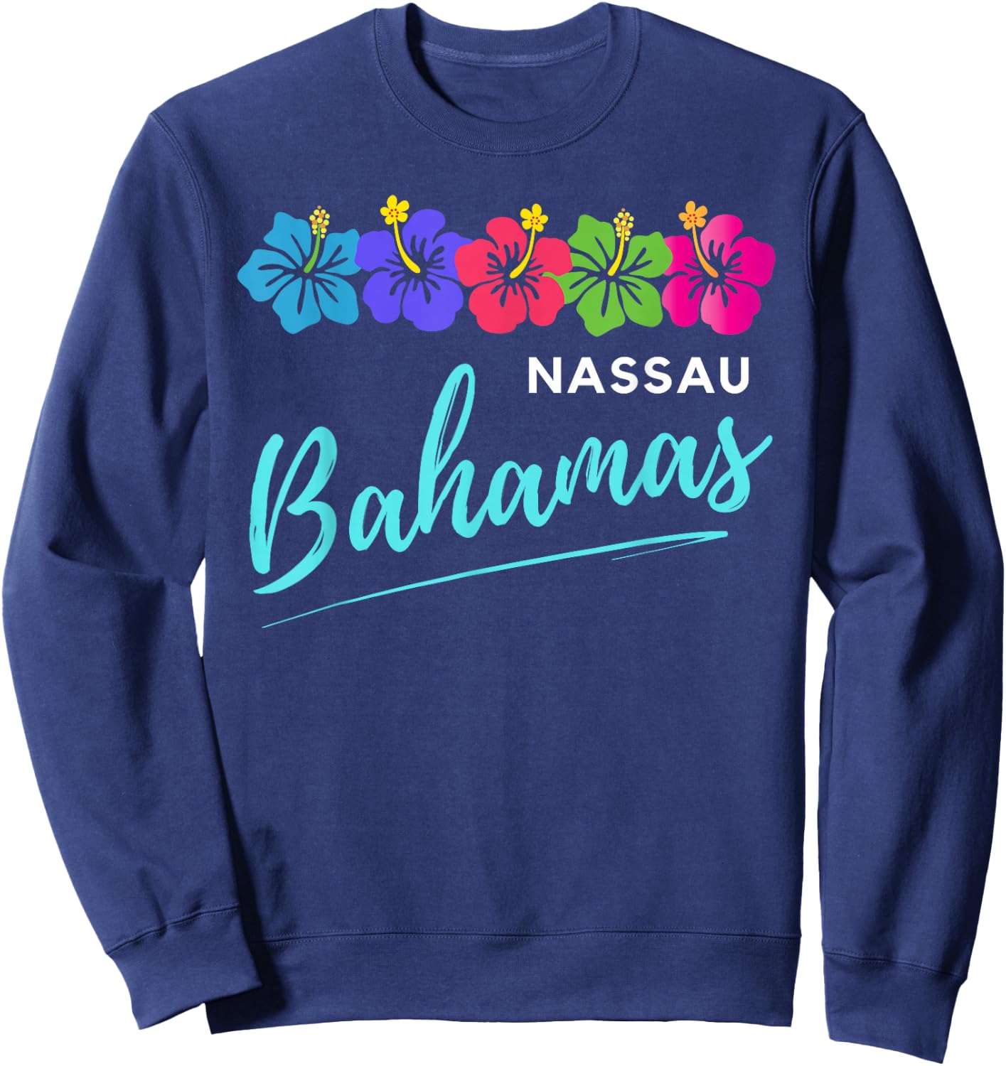Nassau Bahamas Tropical Flower Beach Vacation Family Group Sweatshirt - Sweatshirt | Navy