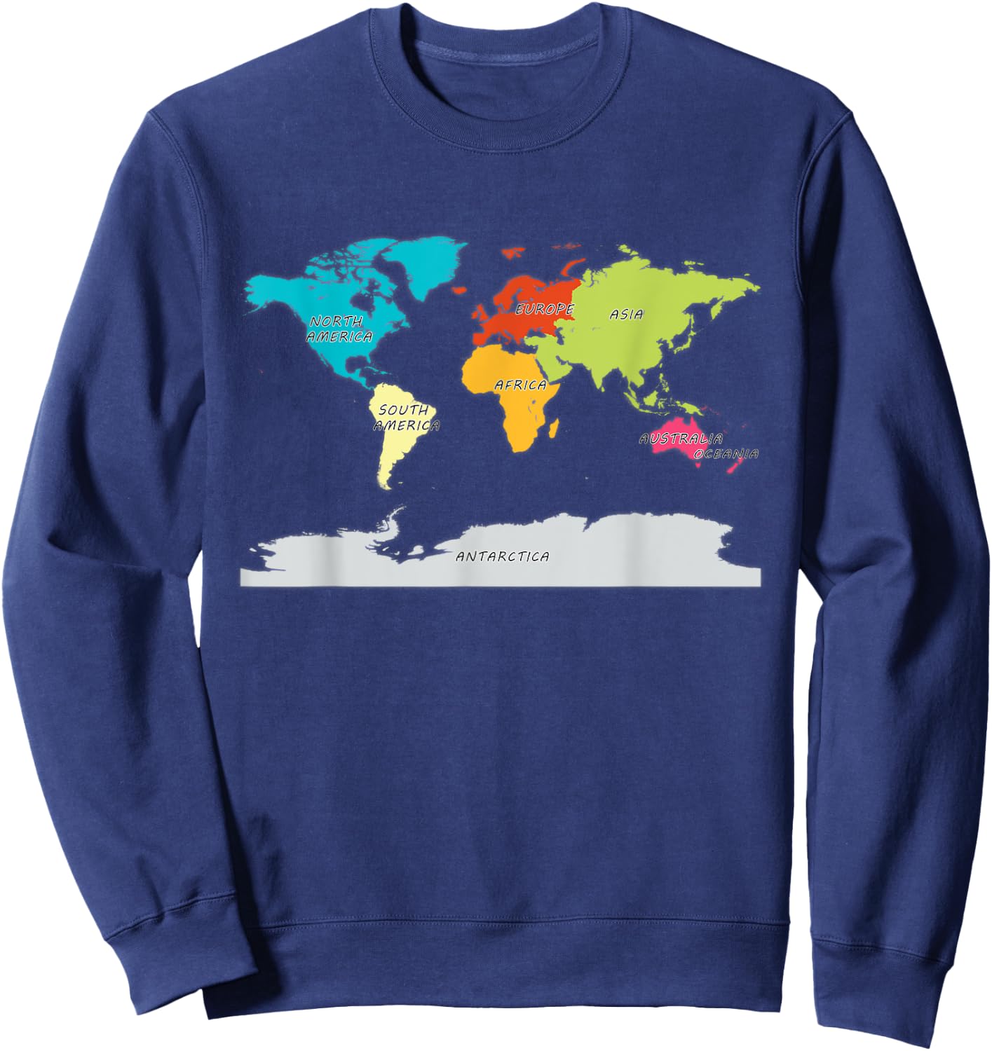 map of the world shirt names of all continents World Map Sweatshirt - Sweatshirt | Navy