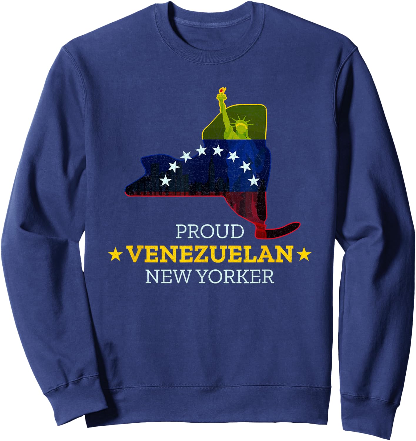 Proud Venezuelan New Yorker - New York Map Venezuela Flag Sweatshirt - Sweatshirt | Navy
