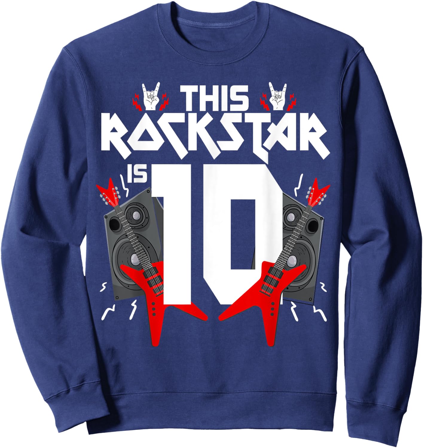 10 Year Old Rock And Roll Star Birthday Guitar 10th Gift Sweatshirt - Sweatshirt | Navy