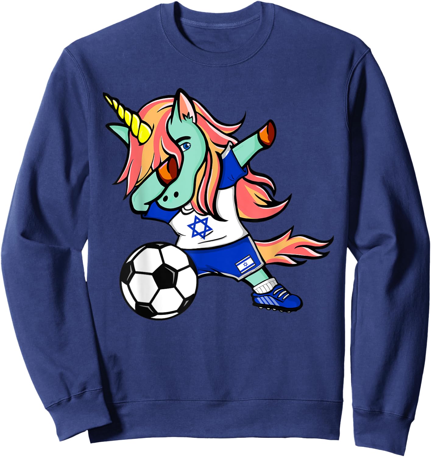 Funny Dabbing Unicorn Israel Football - Israeli Flag Soccer Sweatshirt - Sweatshirt | Navy