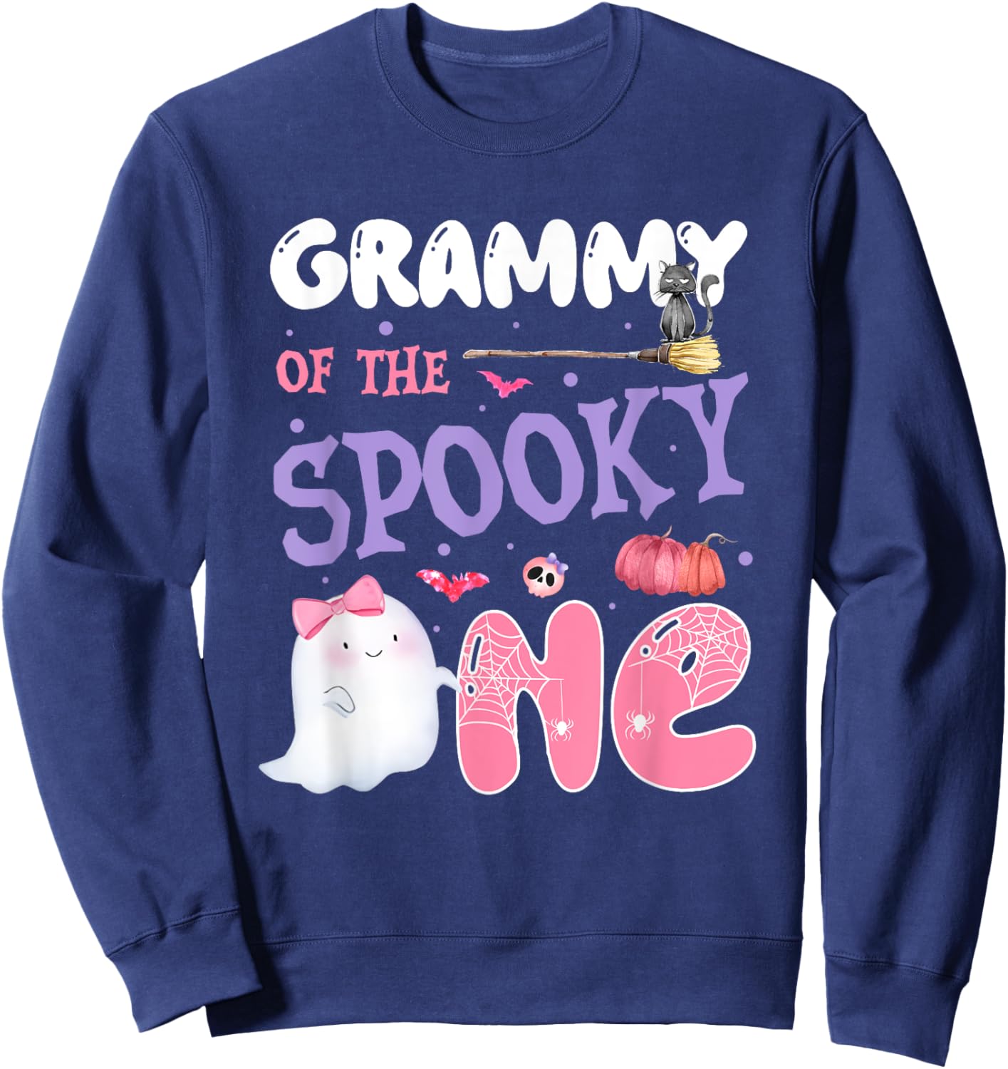 Grammy Of The Spooky One 1st Birthday Halloween Pink Ghost Sweatshirt - Sweatshirt | Navy