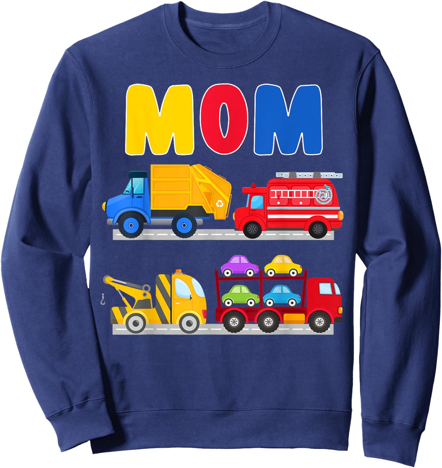 Mom of the Birthday Boy Transportation Vehicles Trucks Cars Sweatshirt - Sweatshirt | Navy