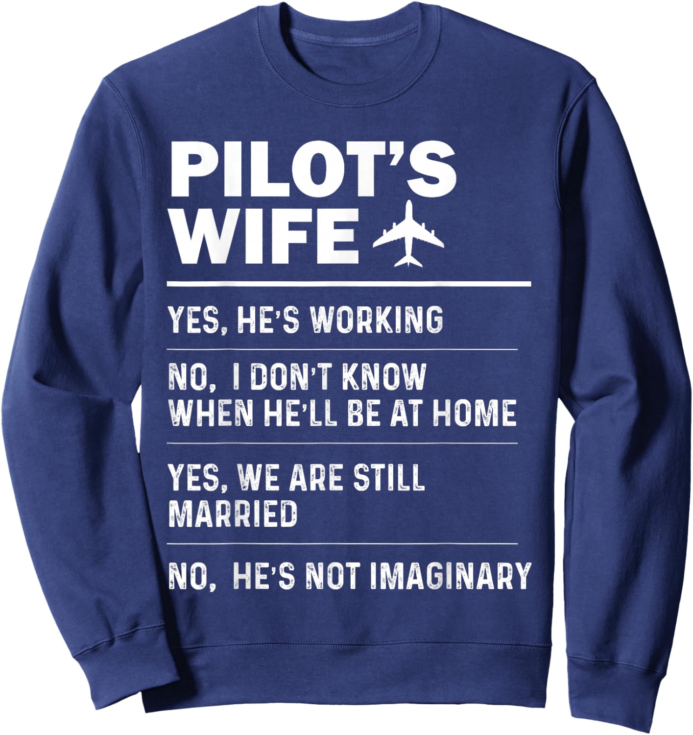 Pilot's Wife Funny Aviation Airline Pilot Husband Aviator Sweatshirt - Sweatshirt | Navy