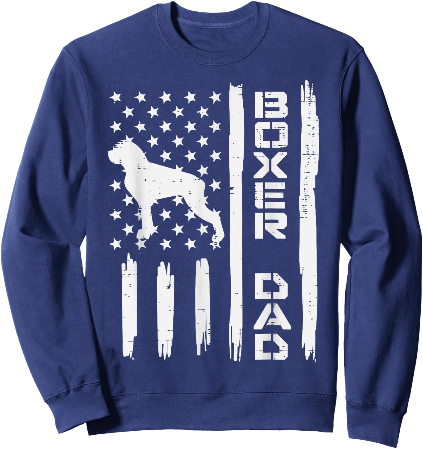 Boxer Dad US Flag Vintage Patriotic Dog Lover Owner Men Gift Sweatshirt - Sweatshirt | Navy