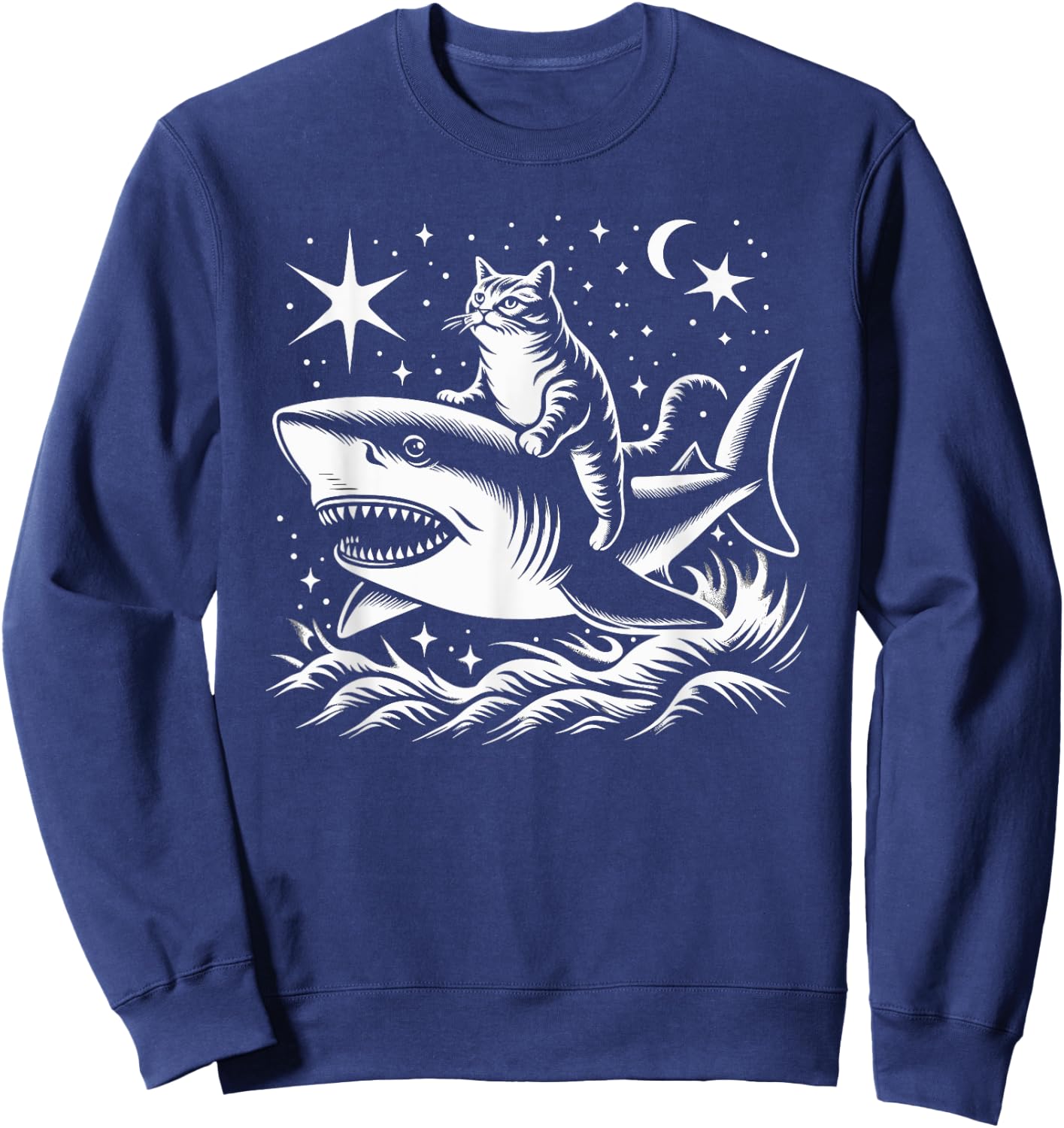 Cute Anime Cat Riding Shark Lover Kawaii Kitten Lover Kids Sweatshirt - Sweatshirt | Navy