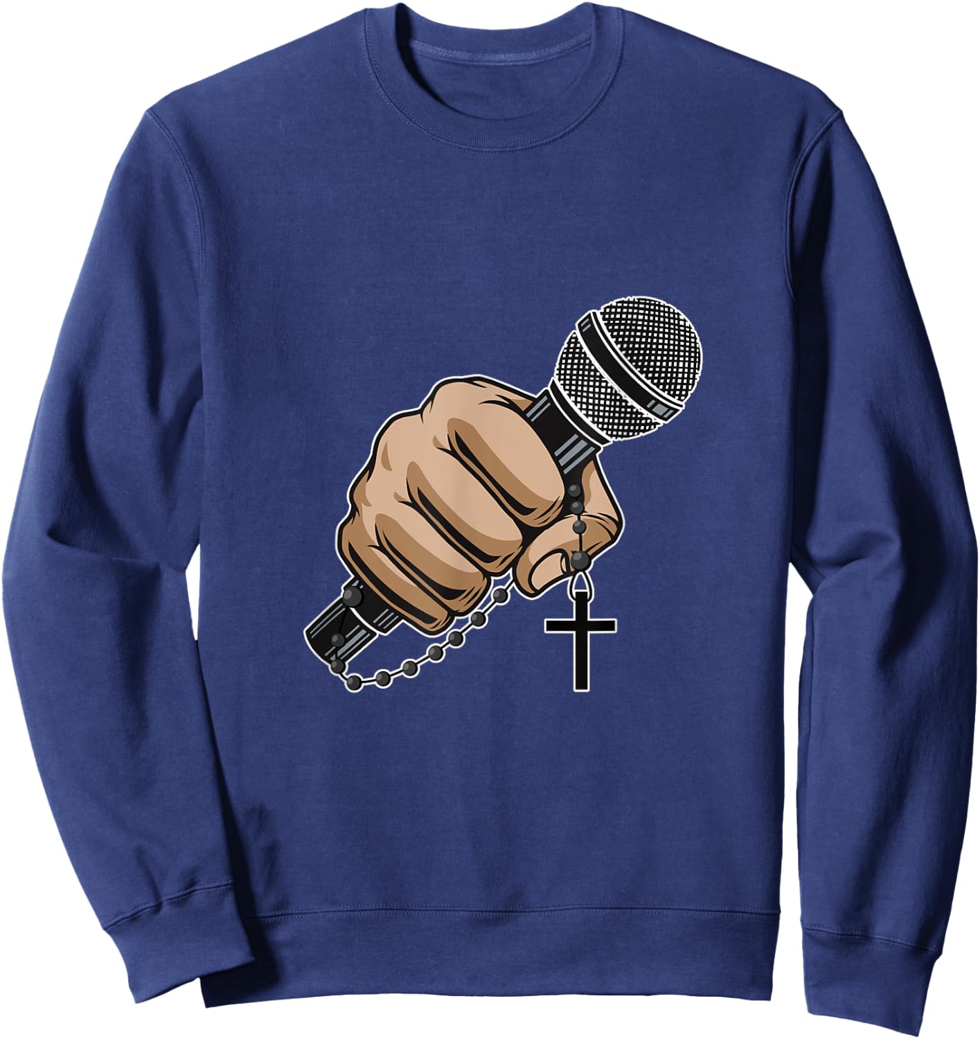 Mic Microphone Priest Cross Believer Religious Bible Gift Sweatshirt - Sweatshirt | Navy