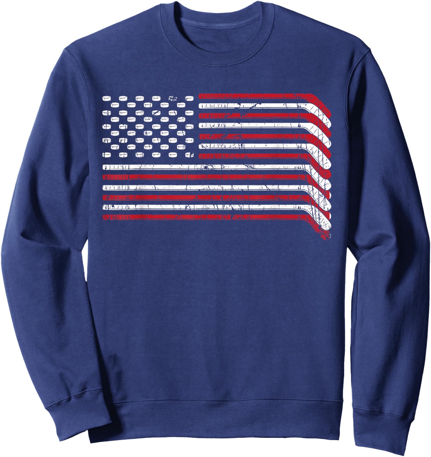 USA Flag Hockey Sticks American Pride 4th of July Ice Hockey Sweatshirt - Sweatshirt | Navy