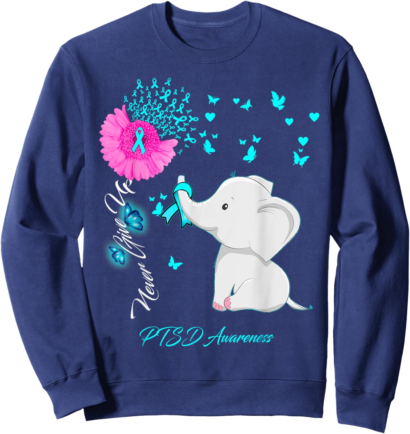 Elephant PTSD Awareness - PTSD Ribbon Gifts Sweatshirt - Sweatshirt | Navy