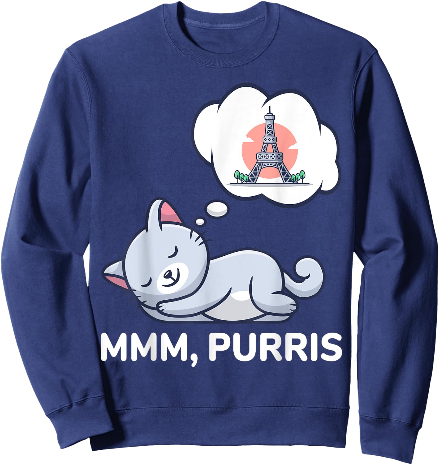 Funny Paris Cat Cute France Themed Gift Sweatshirt - Sweatshirt | Navy