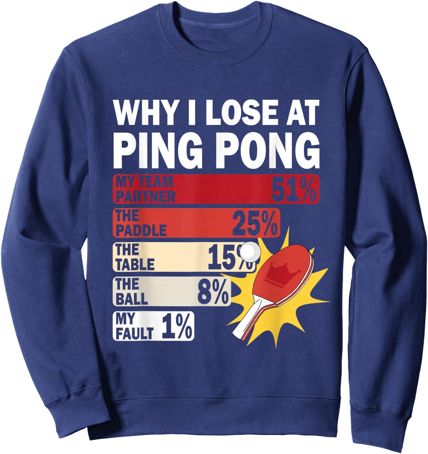 Why I Lose at Ping Pong Table Tennis Funny My Fault Sweatshirt - Sweatshirt | Navy