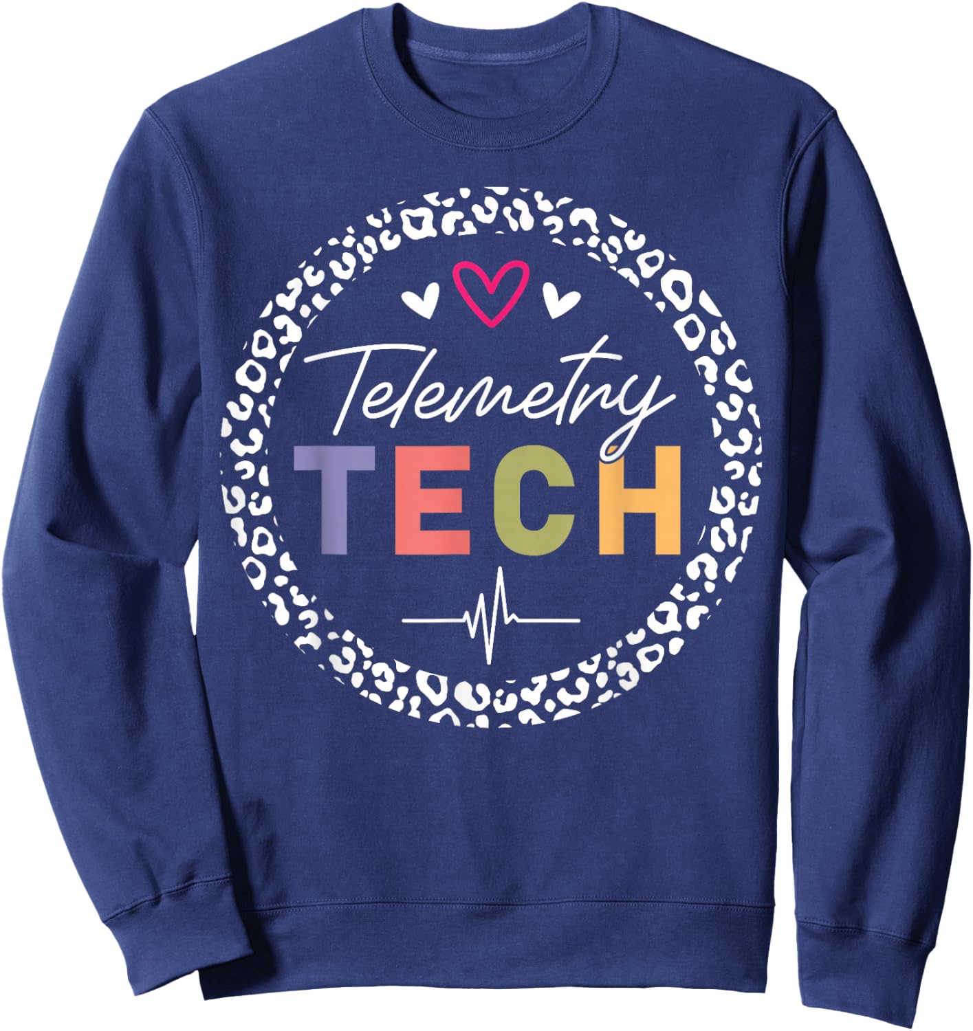 Telemetry Technician Heart Leopard Sweatshirt - Sweatshirt | Navy