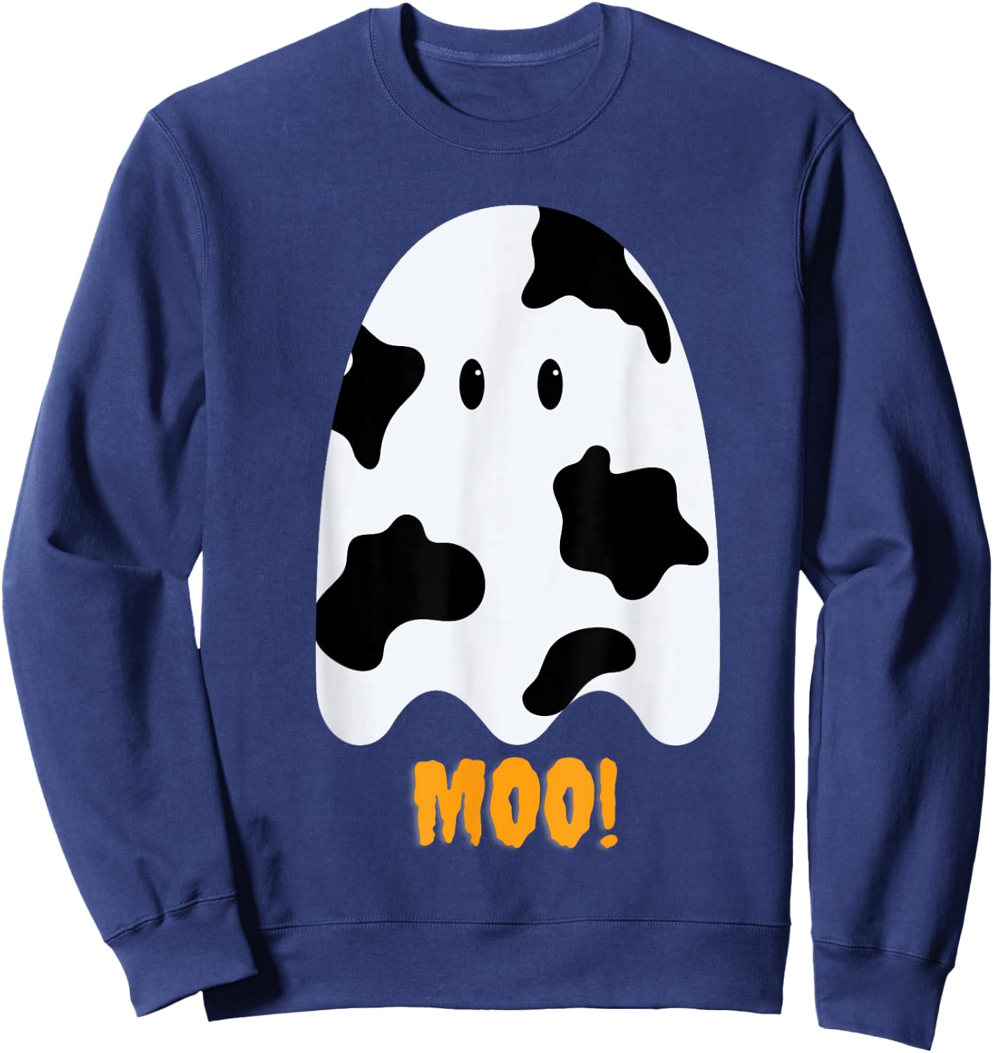 Moo! Cute Funny Cow Print Ghost Halloween Sweatshirt - Sweatshirt | Navy