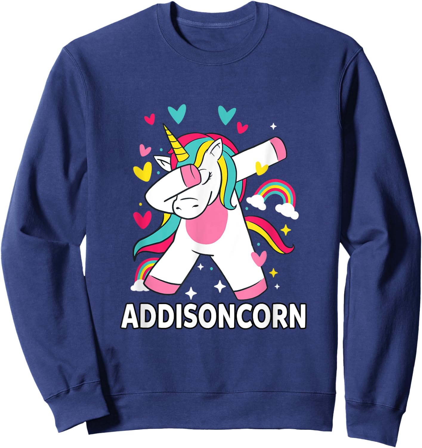 Addisoncorn Personalized Name Dabbing Unicorn Addison Sweatshirt - Sweatshirt | Navy