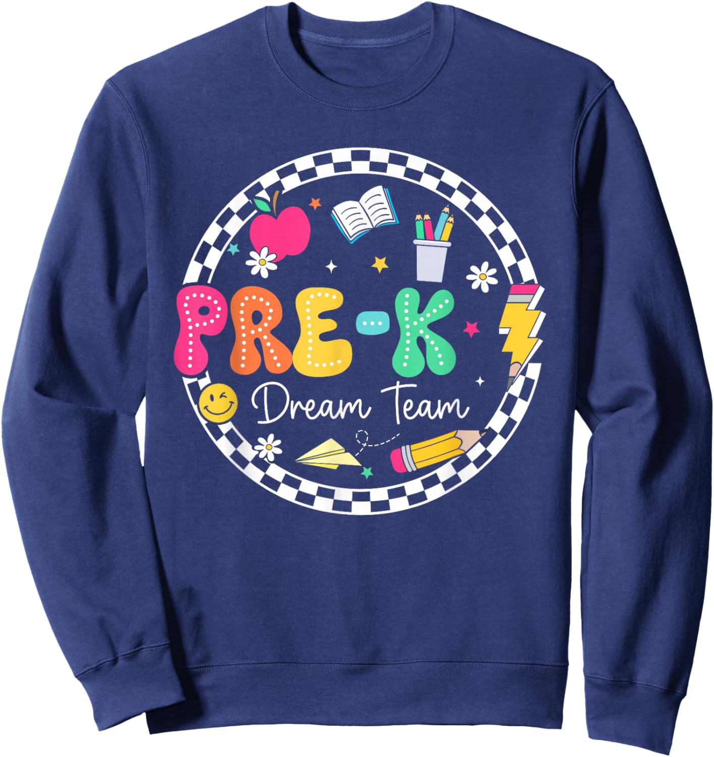 Pre-K Dream Team Groovy Back To School Pre-K Squad Teacher Sweatshirt - Sweatshirt | Navy