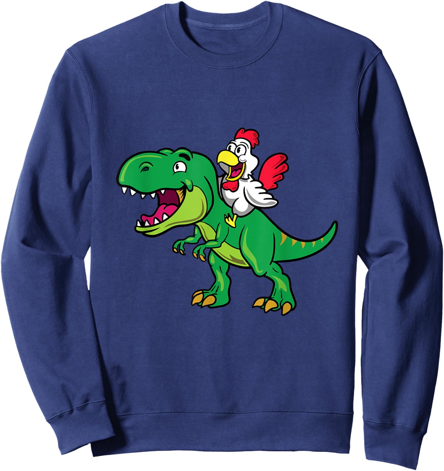 Chicken Lovers Gift Chicken Riding a Dinosaur for Kids Sweatshirt - Sweatshirt | Navy