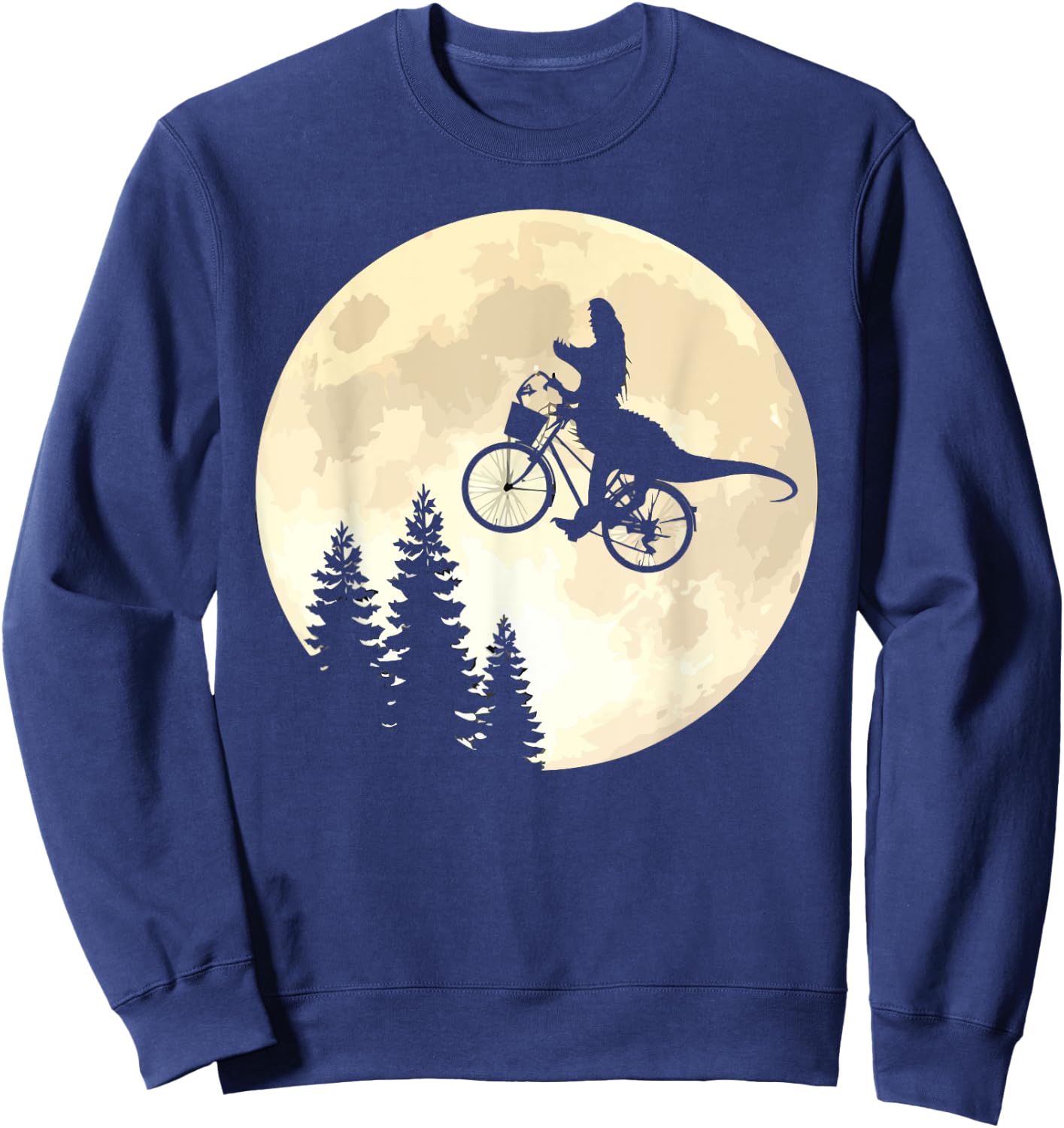 Funny T-Rex Cycling On A Bicycle to Moon Sweatshirt - Sweatshirt | Navy