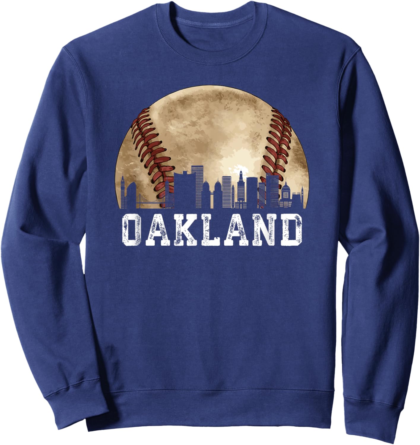 Oakland Skyline City Vintage Baseball Lover Sweatshirt - Sweatshirt | Navy