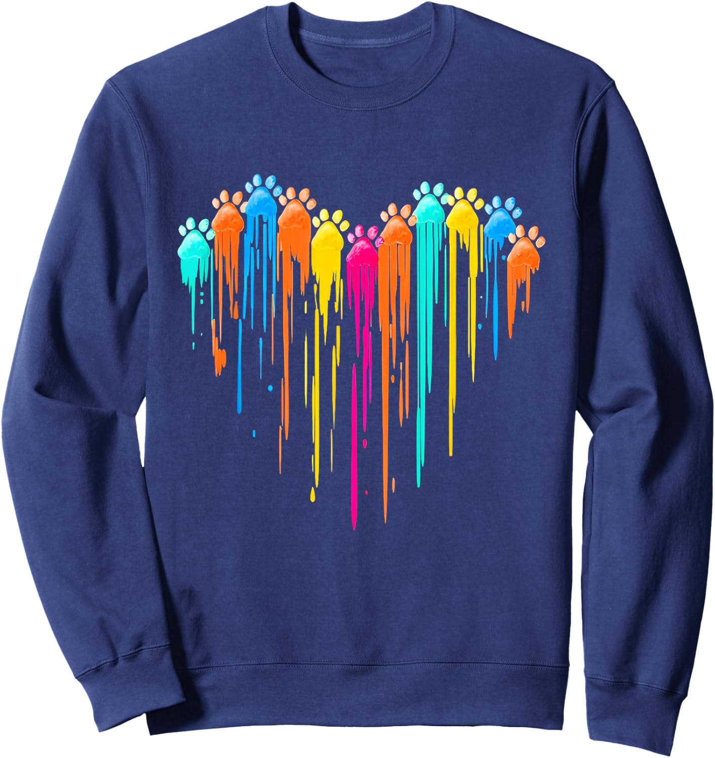 Colorful Dog Paw Heart Print Dad Mom Dog Lover Sweatshirt - Sweatshirt | Navy