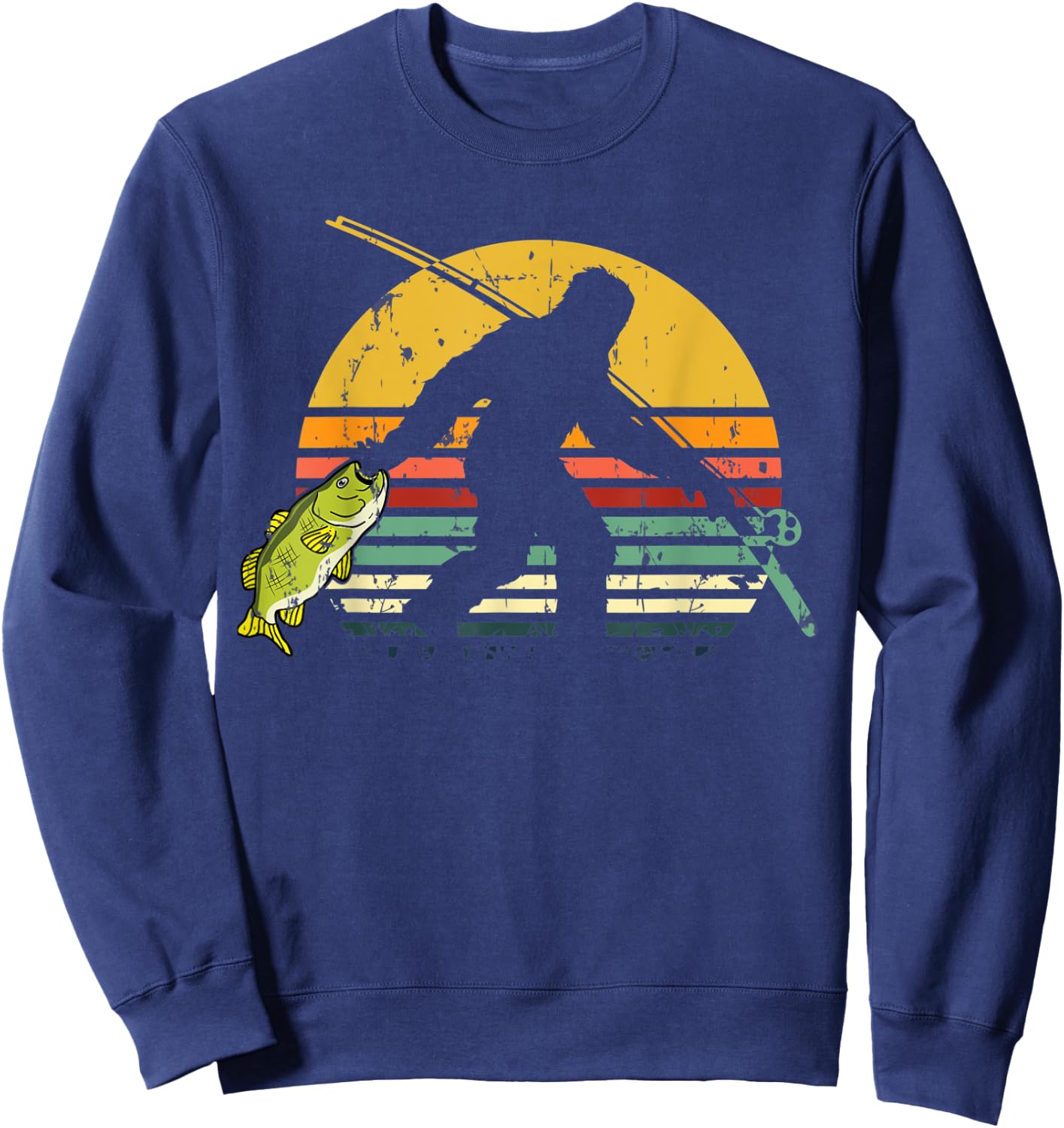 Funny Bass Fish Fishing Sasquatch Gift | Bigfoot Fisherman Sweatshirt - Sweatshirt | Navy