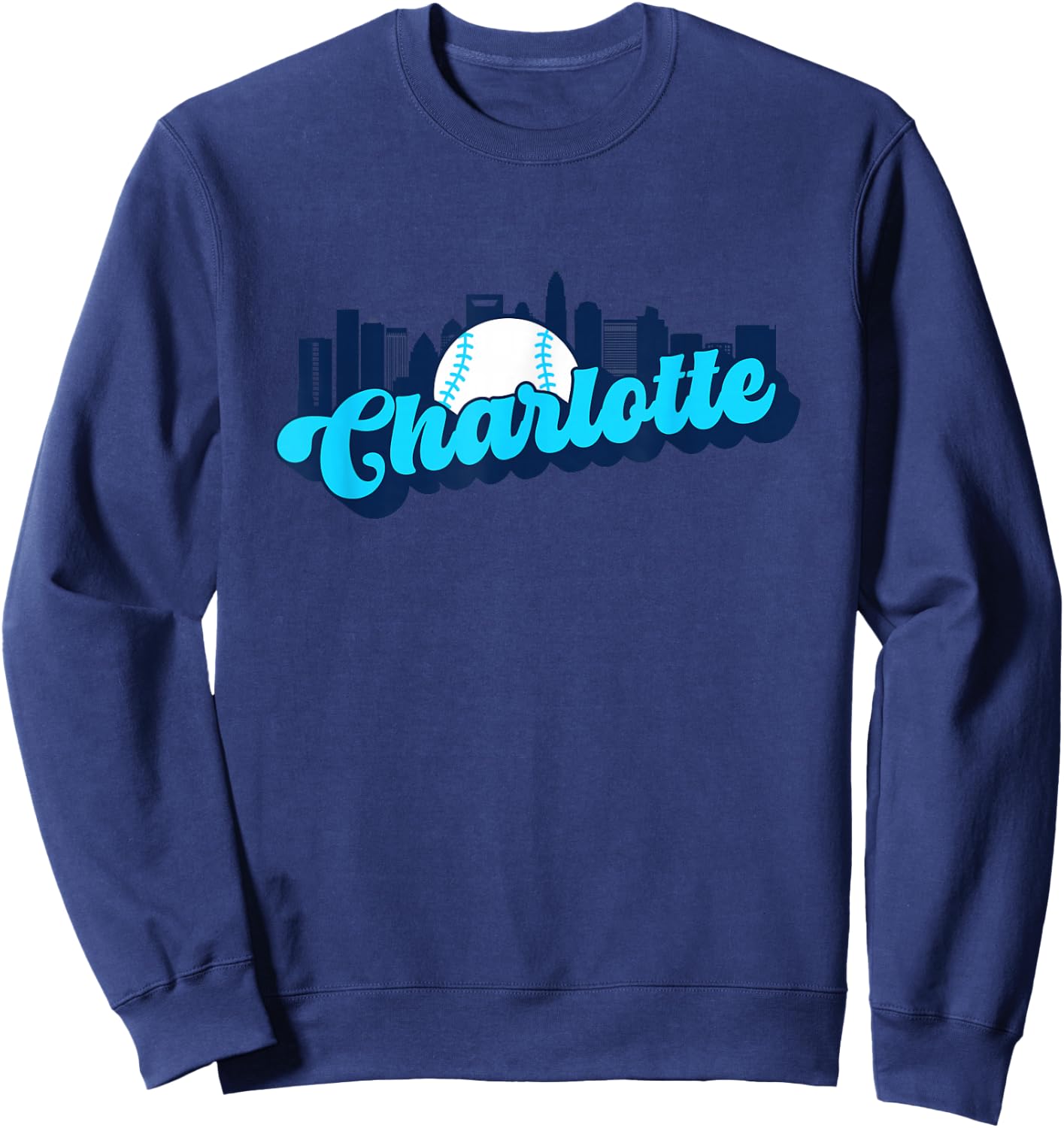 Charlotte Baseball Vintage City Skyline Retro Baseball Lover Sweatshirt - Sweatshirt | Navy
