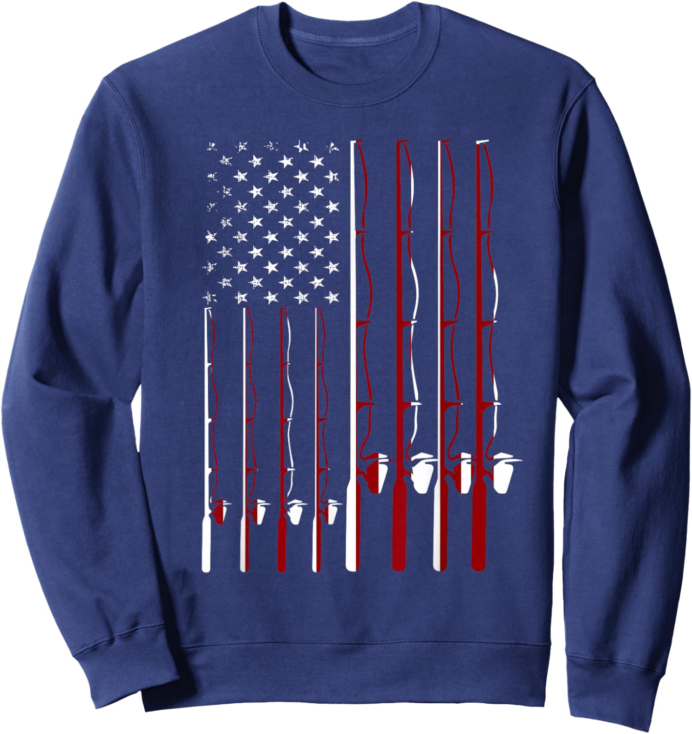 Fishing Pole American Flag 4th Of July Patriotic Men Women Sweatshirt - Sweatshirt | Navy