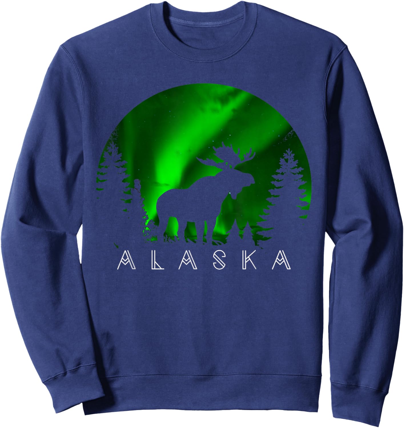 Alaska Moose Aurora Borealis Alaskan Landscape Scene Sweatshirt - Sweatshirt | Navy