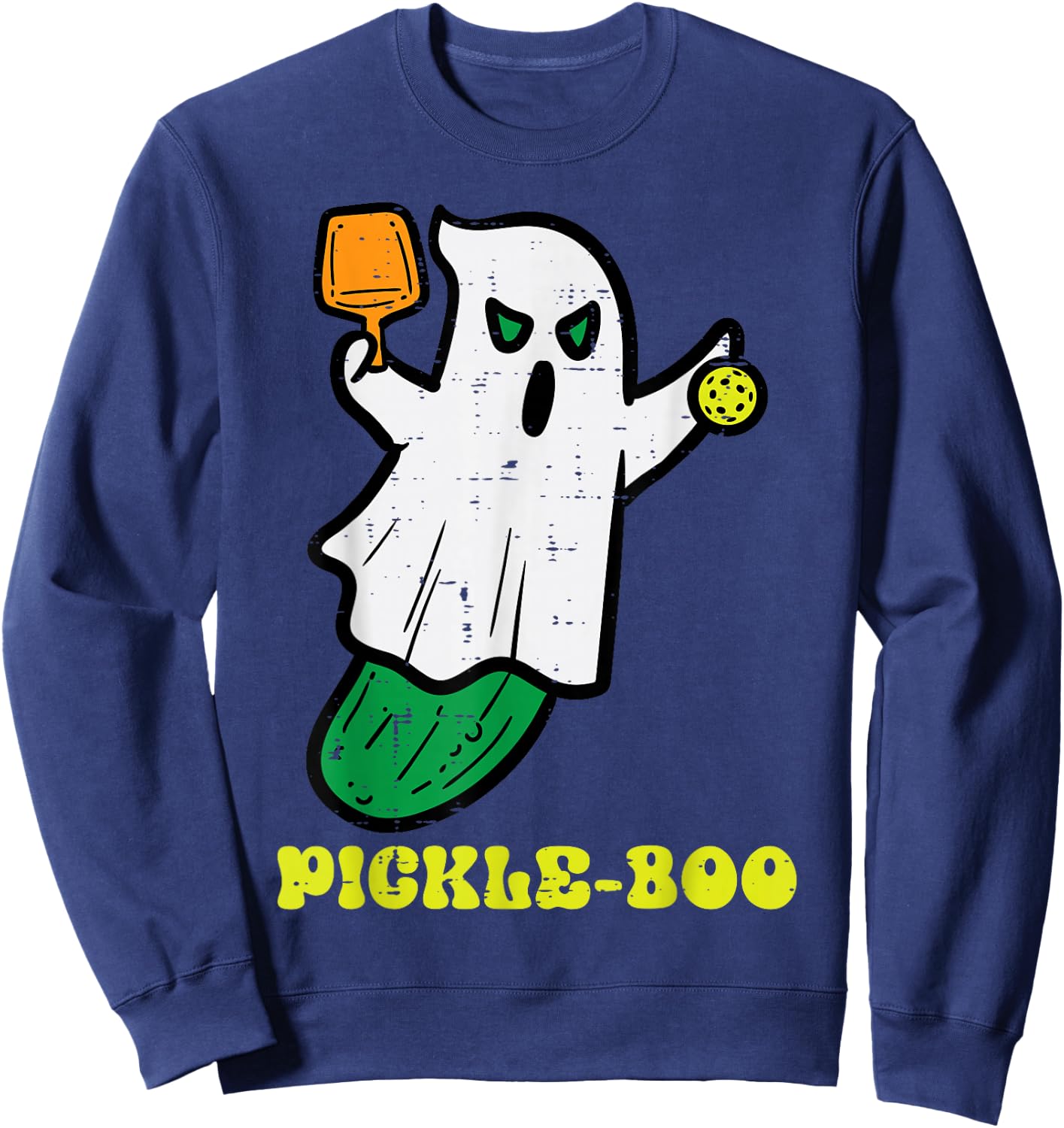 Halloween Pickleball Pickle Boo Ghost Costume Men Women Kids Sweatshirt - Sweatshirt | Navy