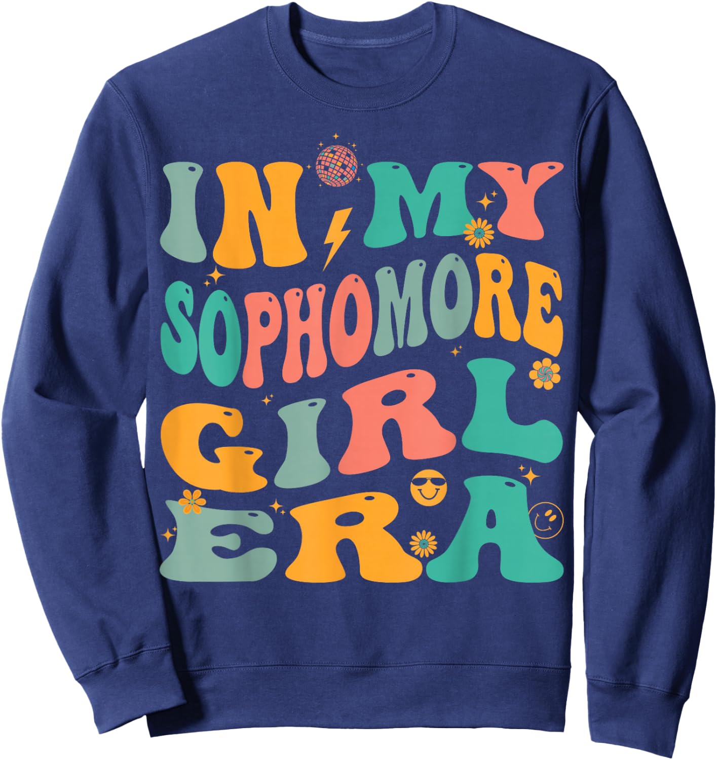 Retro Sophomore Girl Groovy Sweatshirt - Sweatshirt | Navy