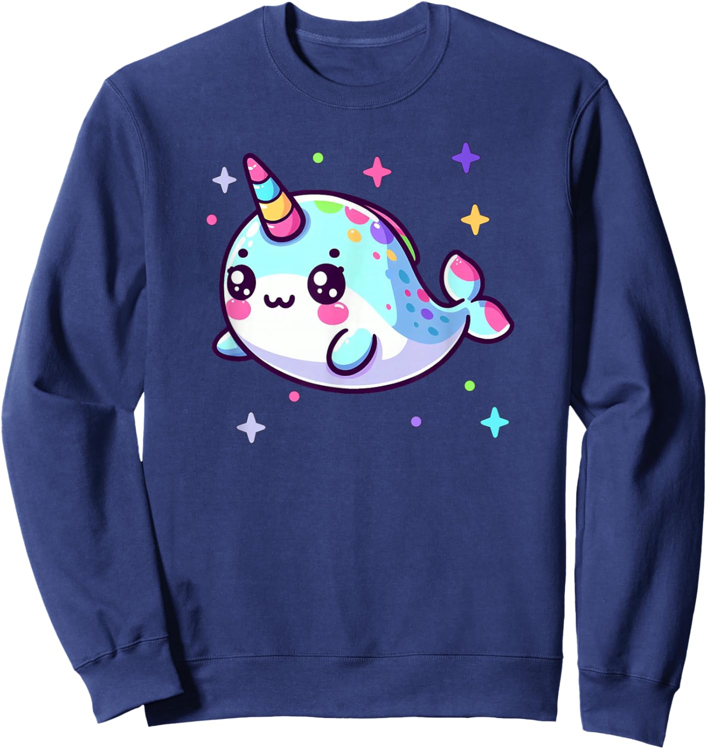 Cute Kawaii Narwhal Blue Pink Anime Sea Critter Fun Sweatshirt - Sweatshirt | Navy