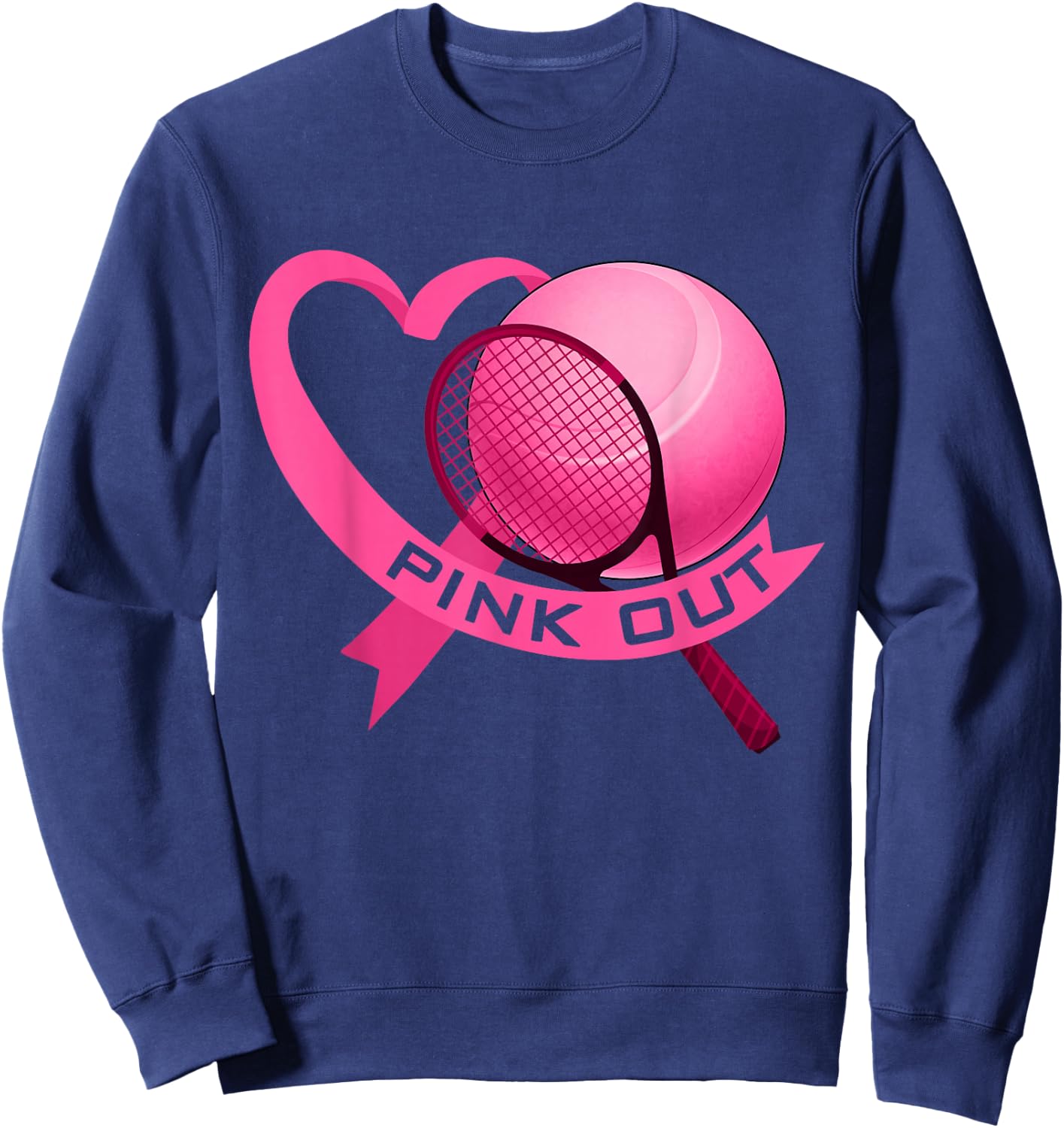 Pink Out Breast Cancer Pink Ribbon Heart With Tennis Ball Sweatshirt - Sweatshirt | Navy