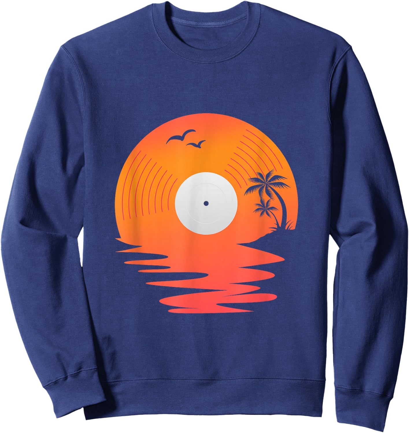 Vinyl Record Retro Disk Sea Beach Turntables Design For DJ Sweatshirt - Sweatshirt | Navy