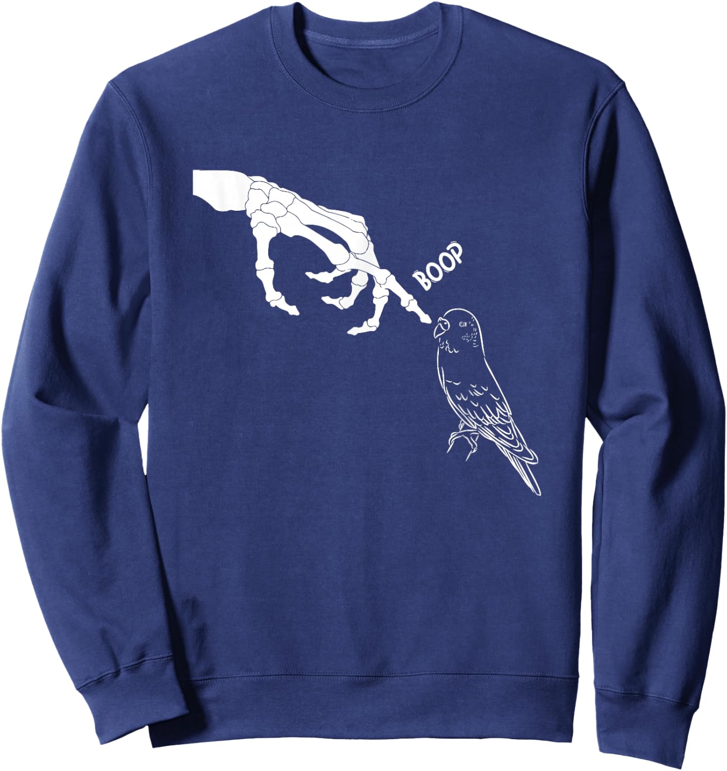 Budgie Skeleton Hand Boop Bird Spooky Halloween Budgerigar Sweatshirt - Sweatshirt | Navy