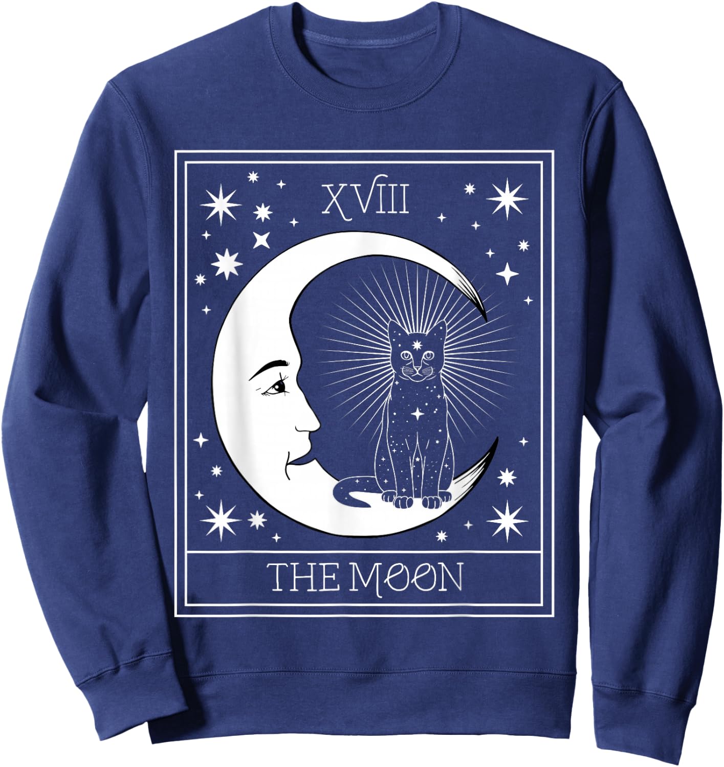 Tarot Card Crescent Moon and Black Cat Cosmic Graphic Sweatshirt - Sweatshirt | Navy