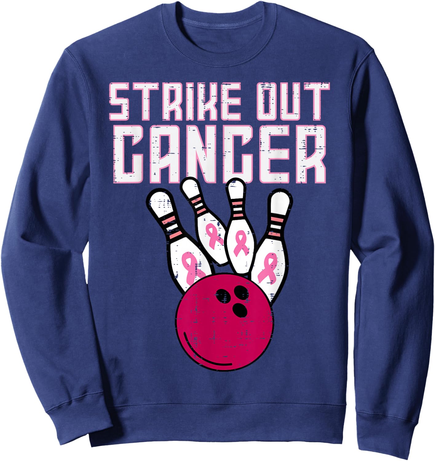Strike Out Breast Cancer Bowling Awareness Men Women Kids Sweatshirt - Sweatshirt | Navy