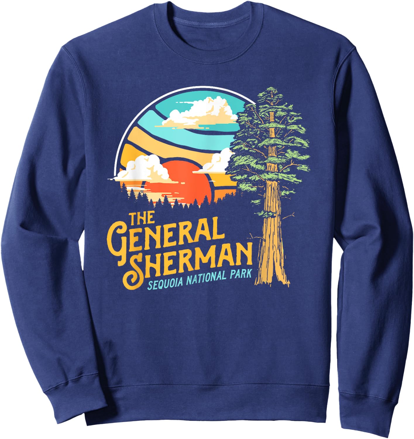 Vintage General Sherman Sequoia National Park Retro Graphic Sweatshirt - Sweatshirt | Navy