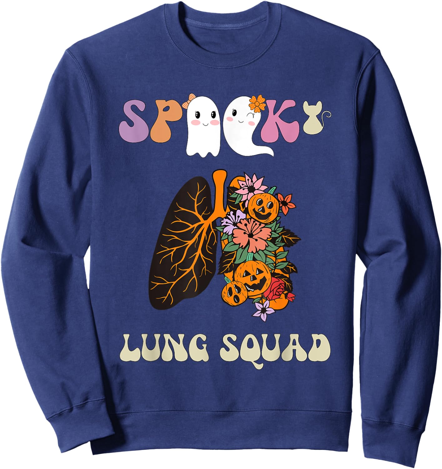 Spooky Lung Squad Respiratory Therapist Halloween Sweatshirt - Sweatshirt | Navy