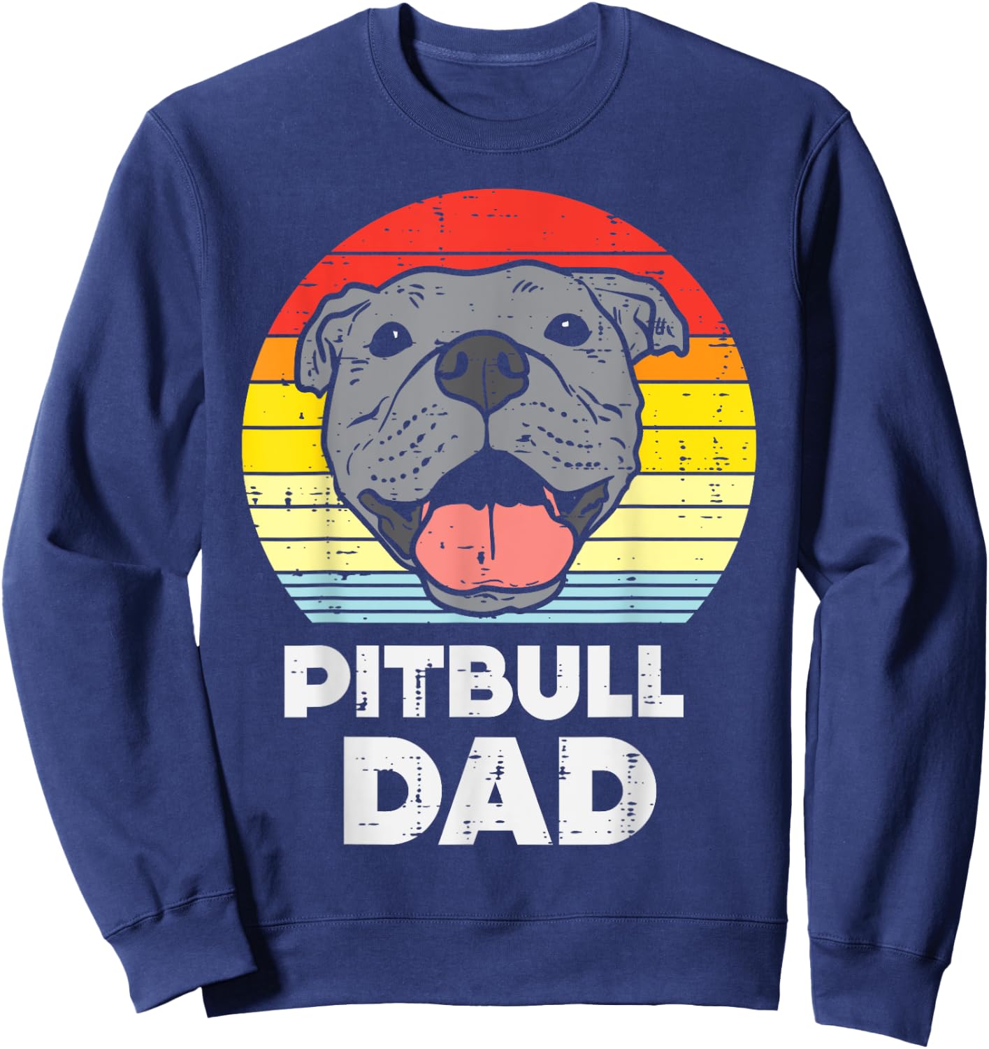 Pitbull Dad Sunset Retro Pittie Pitty Pet Dog Owner Men Gift Sweatshirt - Sweatshirt | Navy