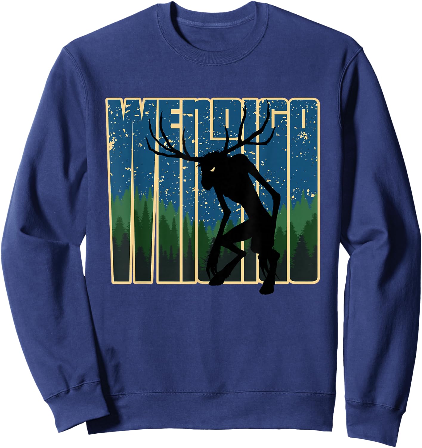 Retro Wendigo - Original Skinwalker Cryptid Spirit Artwork Sweatshirt - Sweatshirt | Navy
