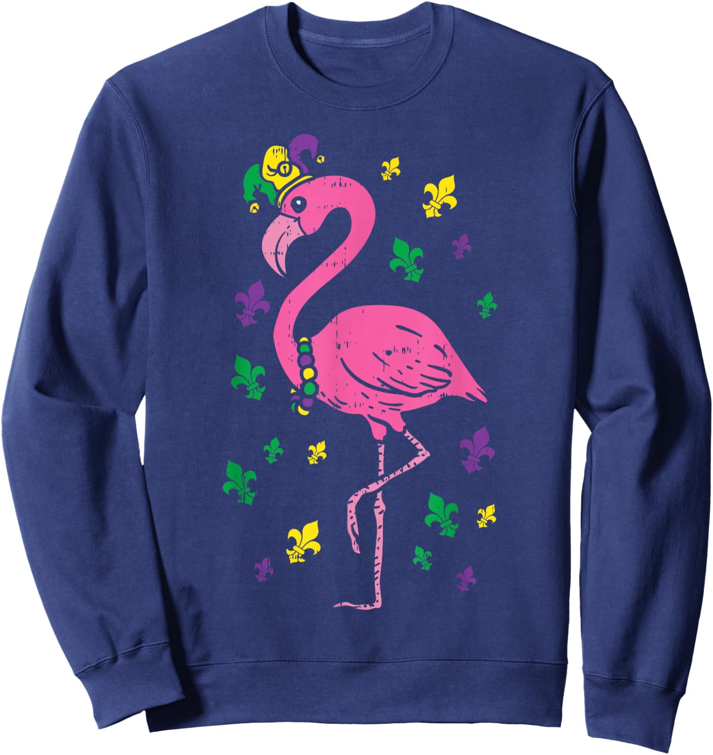 Jester Pink Flamingo Bird Animal Cute Mardi Gras Carnival Sweatshirt - Sweatshirt | Navy