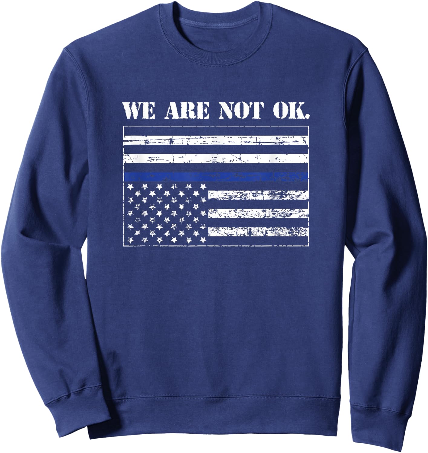 Upside Down Blue Line Flag in Distress Sweatshirt - Sweatshirt | Navy