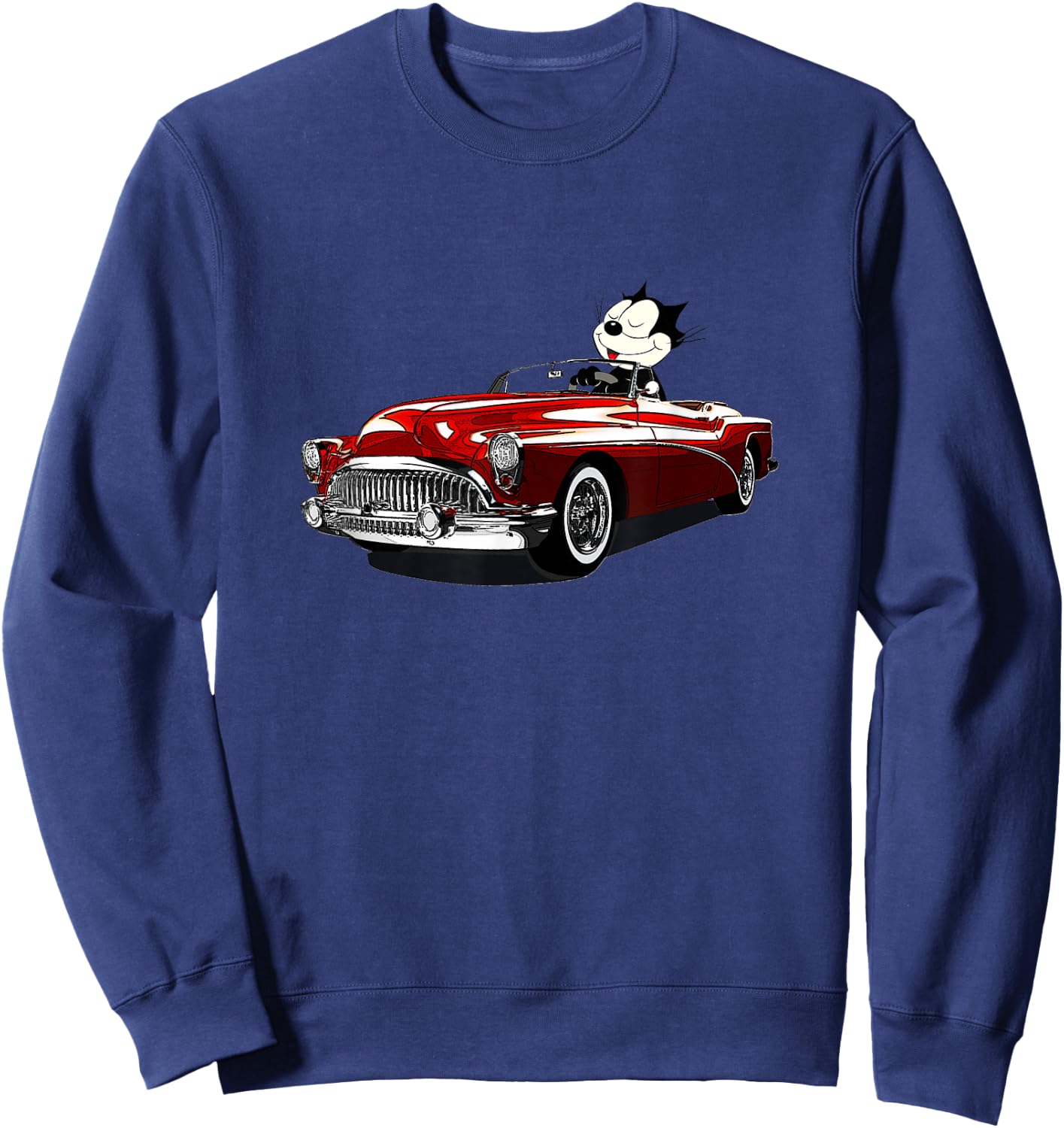 Felix Old-Skool Cat Drives Retro Red Lowrider Convertible Sweatshirt - Sweatshirt | Navy