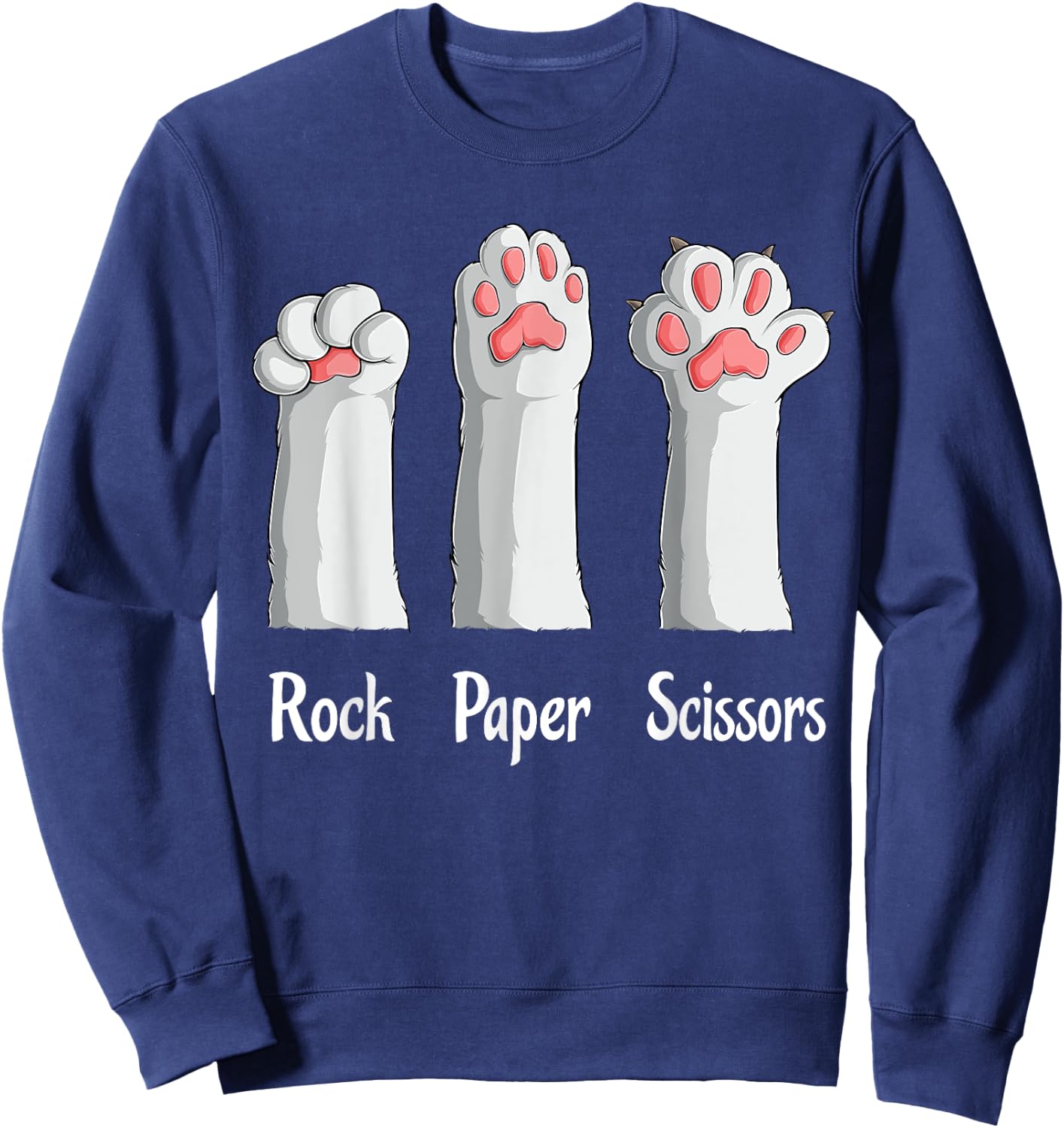 Funny Cat Rock Paper Scissors Hand Game Cute Paw Kitten Kids Sweatshirt - Sweatshirt | Navy