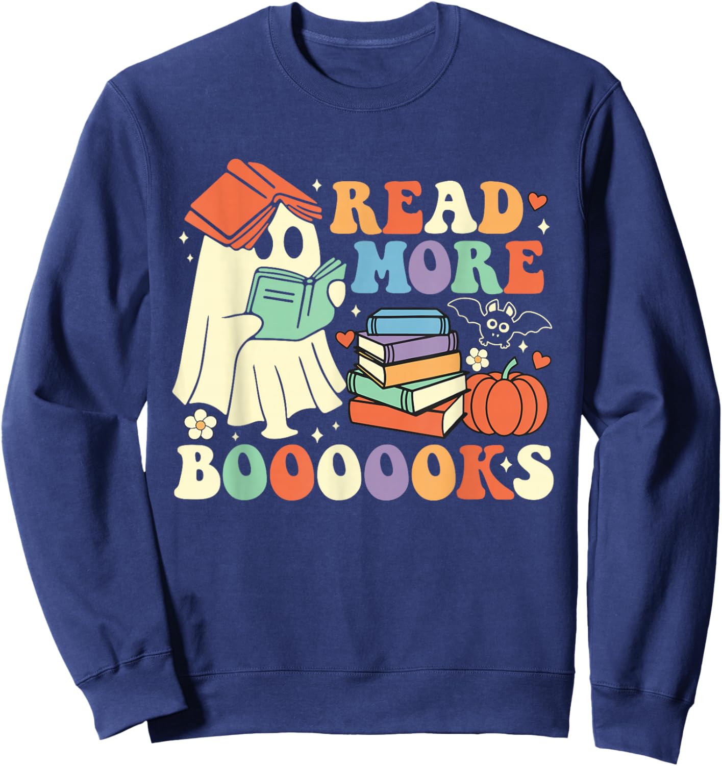 Funny Teacher Halloween Cute Booooks Ghost Read More Books Sweatshirt - Sweatshirt | Navy