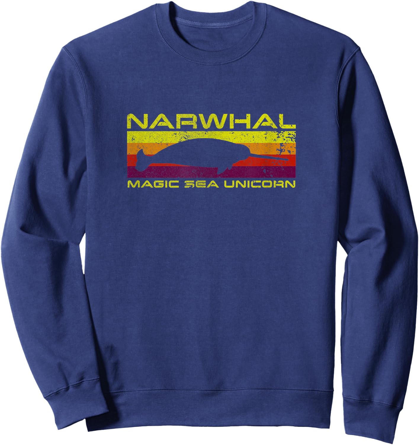 Retro 1980s Narwhal Magic Sea Unicorn Sweatshirt - Sweatshirt | Navy