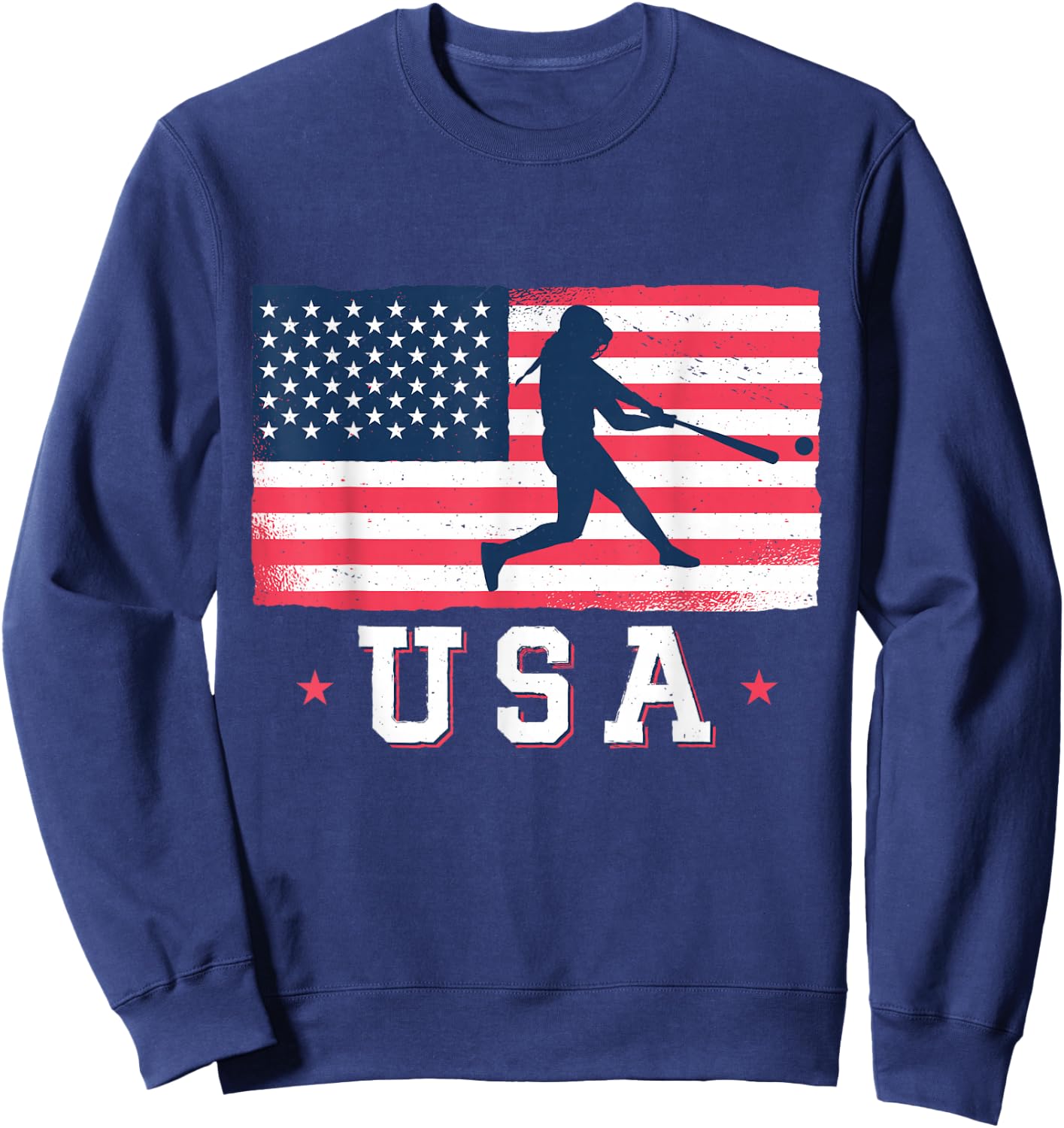 USA Flag Team Softball 4th of July Sweatshirt - Sweatshirt | Navy