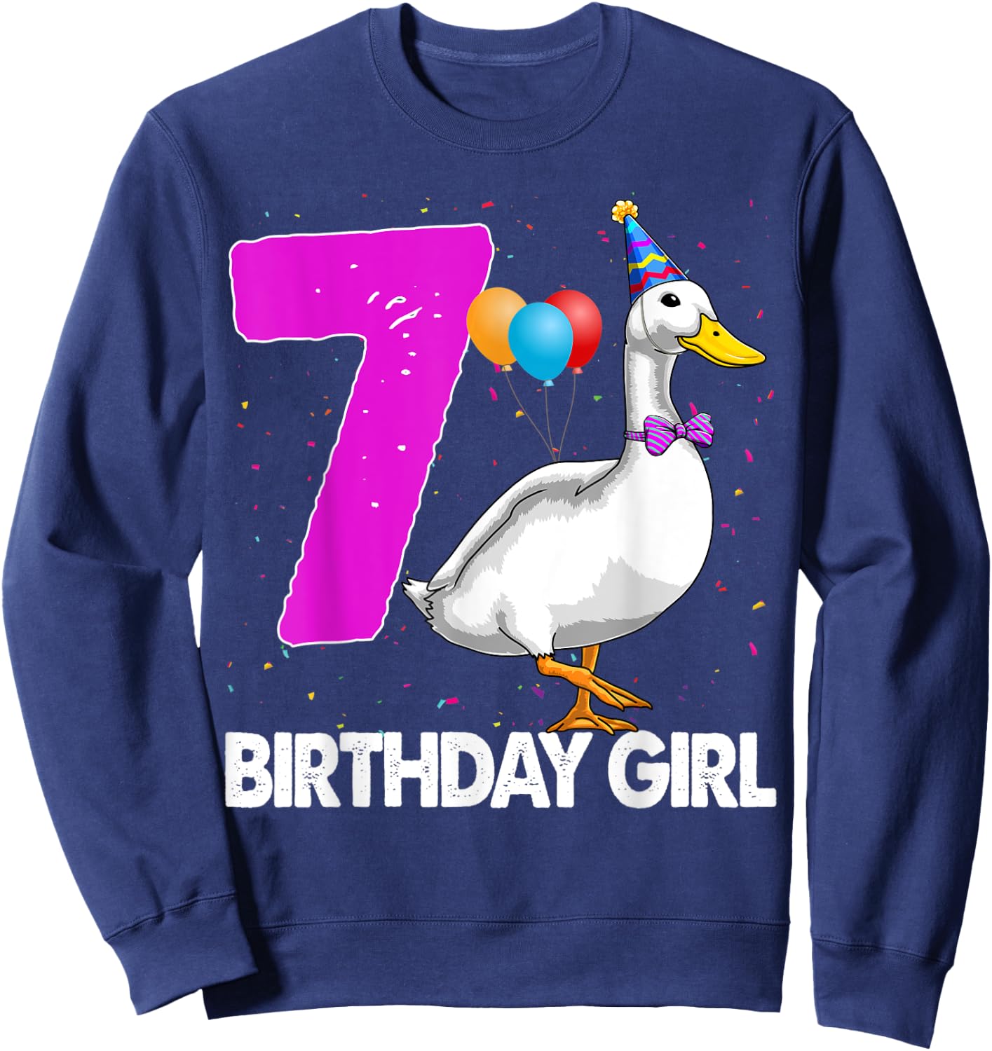 Funny Birthday Girl 7 Duck Shirt Women Duck Lovers Sweatshirt - Sweatshirt | Navy